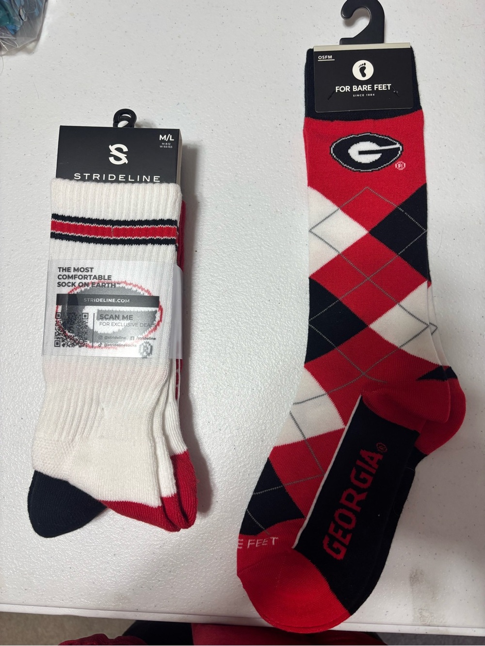 For Bare Feet and Strideline Georgia Red Black White Argyle Crew Socks, 2 pair